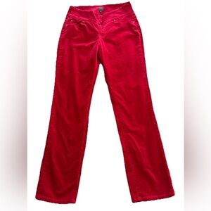 Red Corduroy High Rise Straight Leg Stretch Pants Women Sz 8 Flat Front Y2K 70s